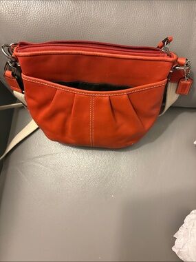 Coach Orange Leather Crossbody with Cream Strap